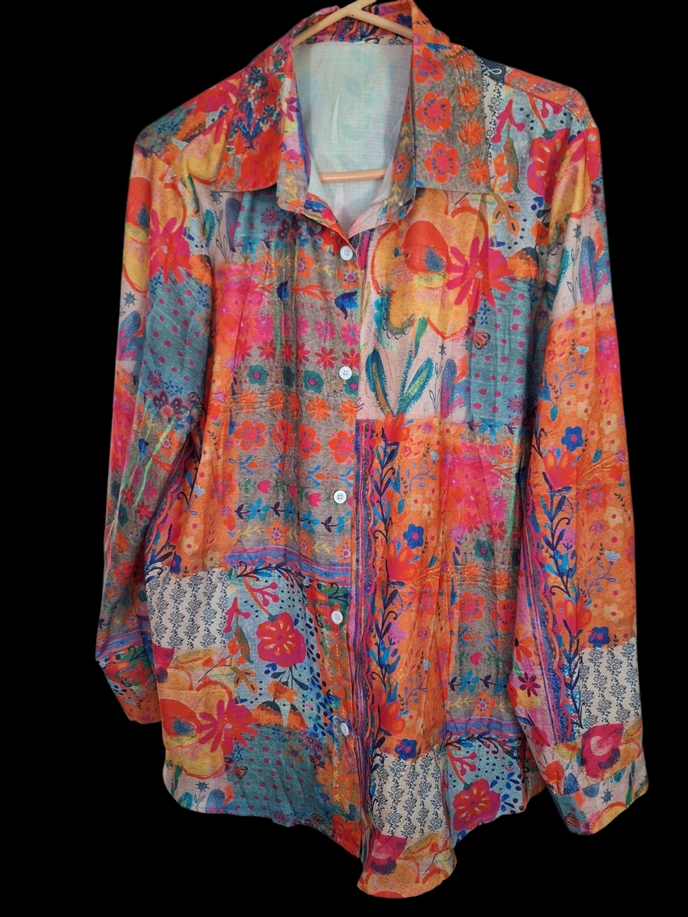 Nwot Vibrant Floral Patchwork Button-Up Shirt - Multicolor